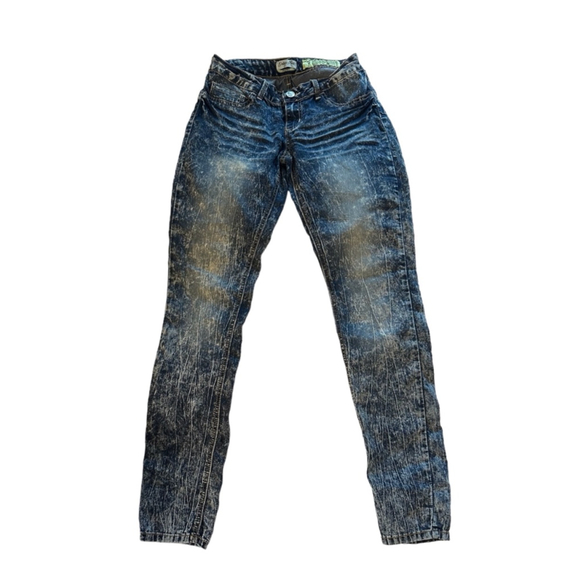Indigo Rein Jeans Bleach Wash Blue Denim Jeans Stretchy Skinny Low Rise Y2K - Picture 2 of 10